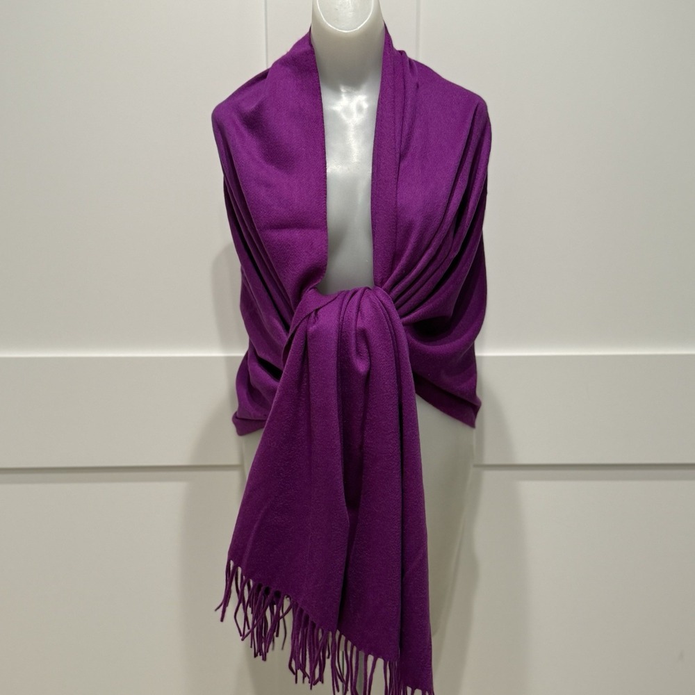 Dana Buchman 100% Cashmere Purple Wrap Scarf Shawl Fringe Oversized